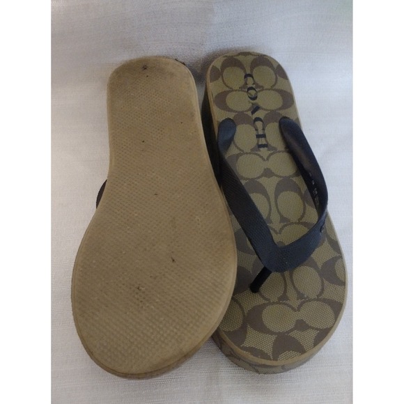 Coach Brown Lynn Signature Flip Flops–Women's Size 10B Platform Slip-On Sandals - Picture 3 of 5